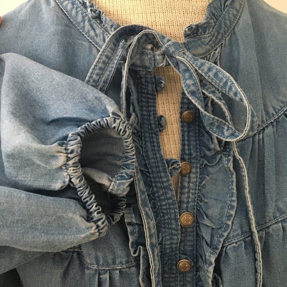 Anthro: Maeve Denim Pilcro Chambray Ruffle Blouse - Picture 3 of 6